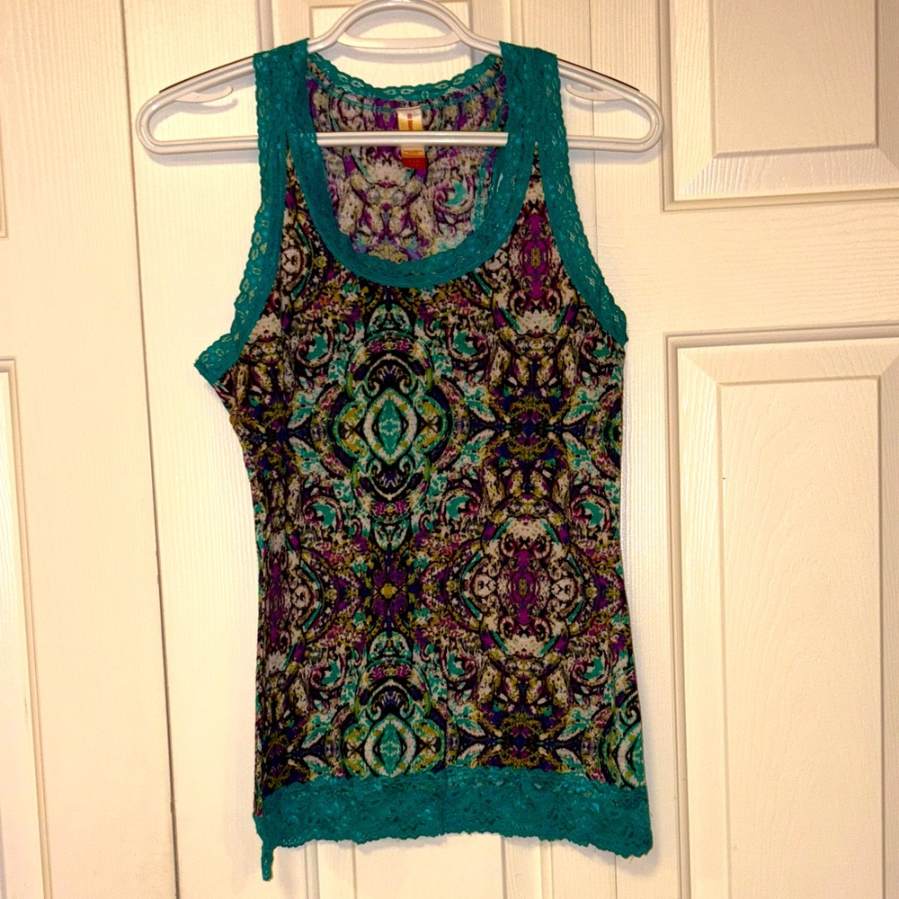 No Boundaries Vibrant Teal and Black Lace Tank Top